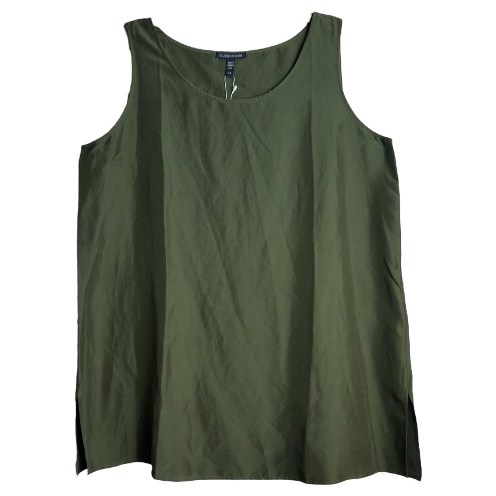 Eileen Fisher Womens Large Silk‎ Scoop Neck Tunic Olive Green NWT
